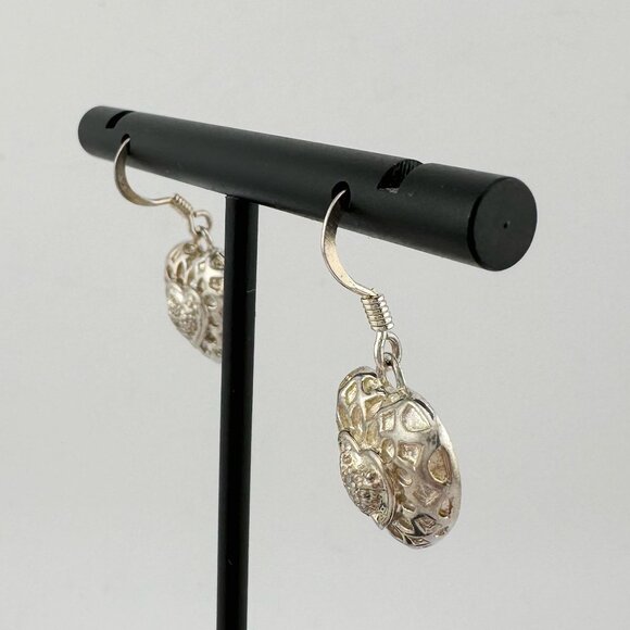 Sterling Silver Heart Dangle Earrings with Small Natural Diamond in Center - Picture 8 of 10